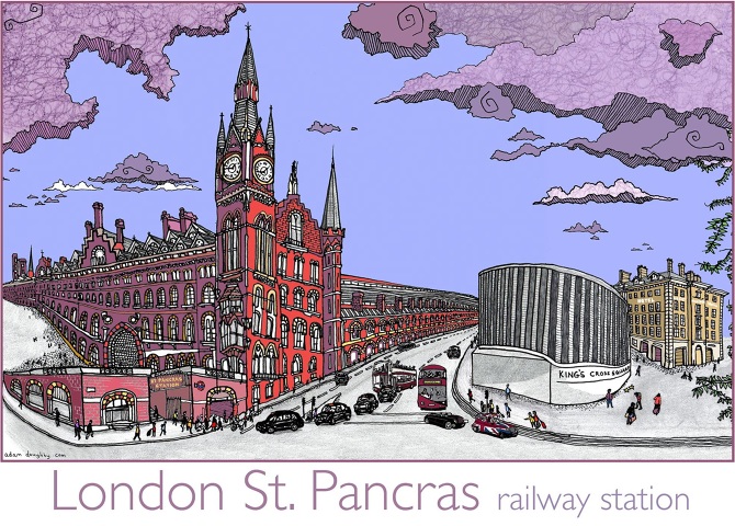 London st pancras illustration postcard 2015 London st pancras illustration postcard 2015