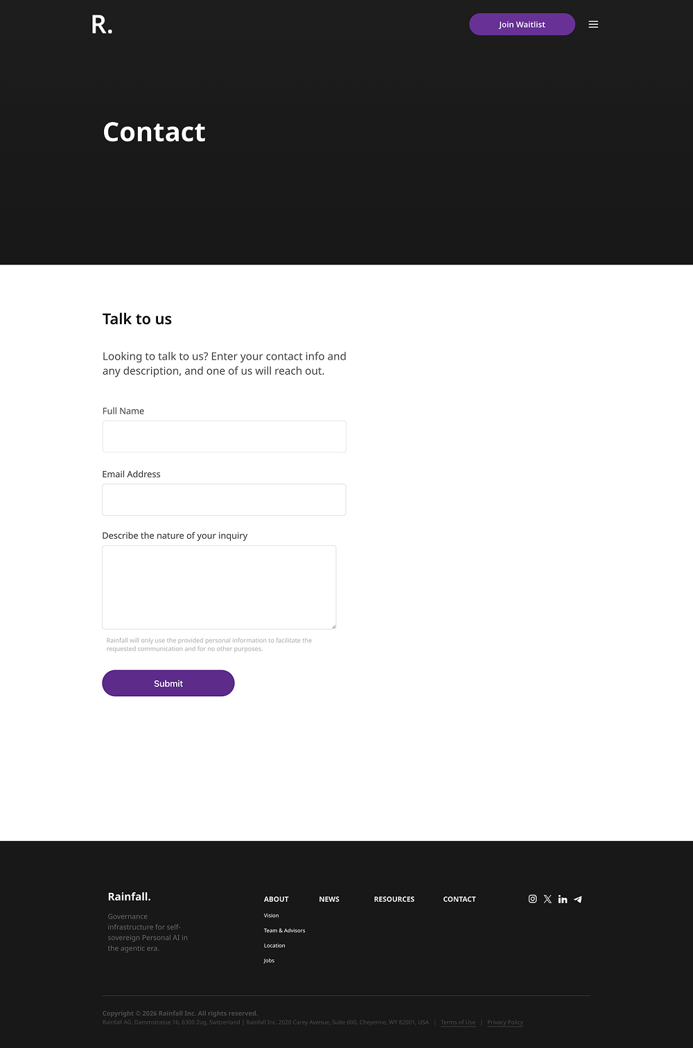 Rainfall contact page