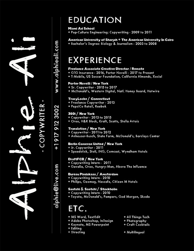 resume alphie ali words ideas etc