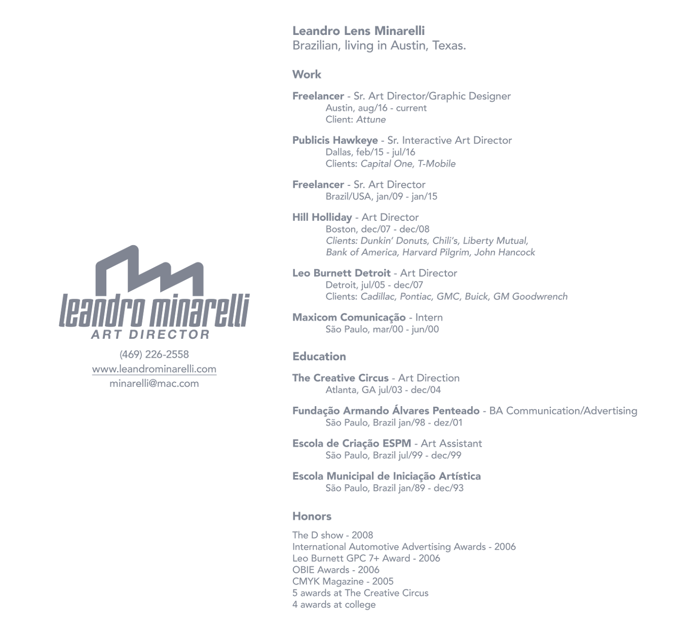 Resume Leandro Minarelli Portfolio
