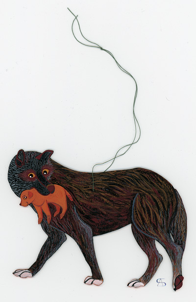 christmas decoration she-wolf with cub back