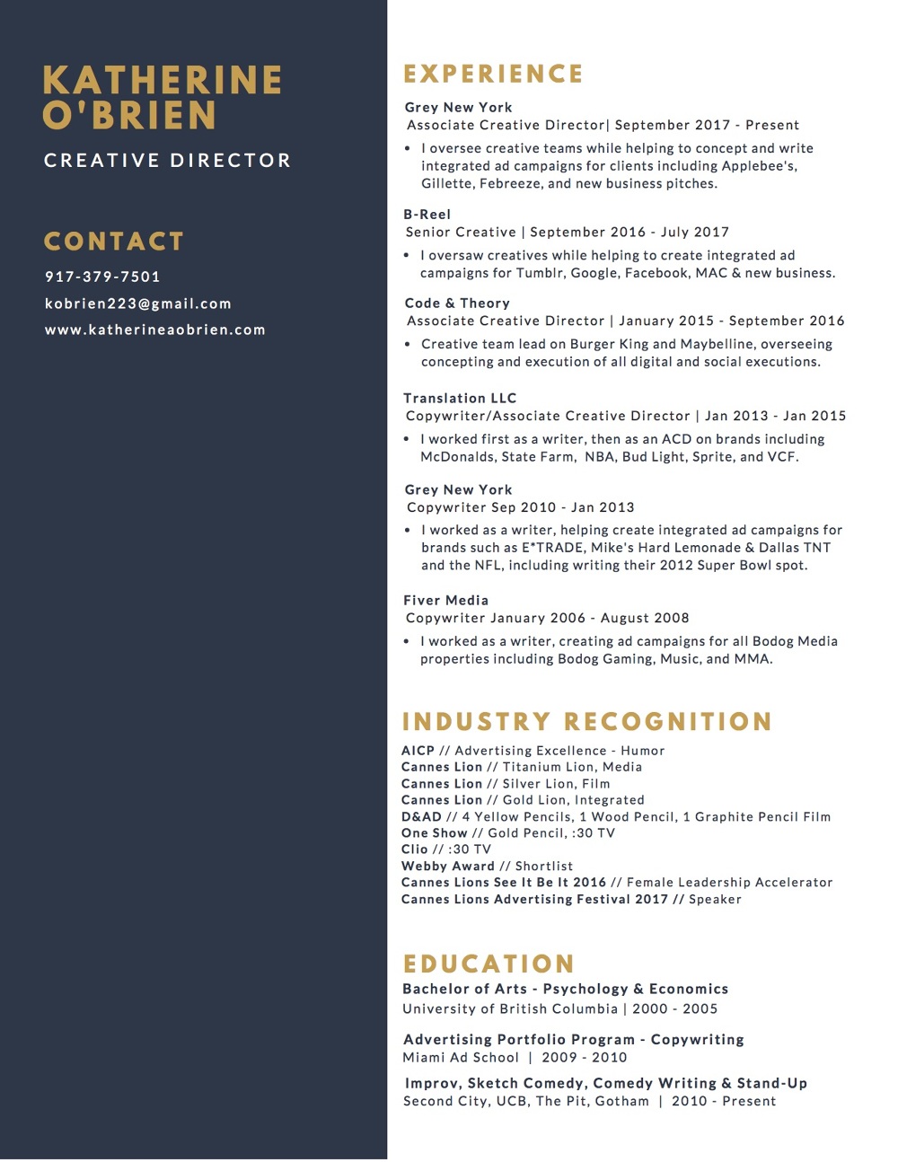 resume katherine o brien