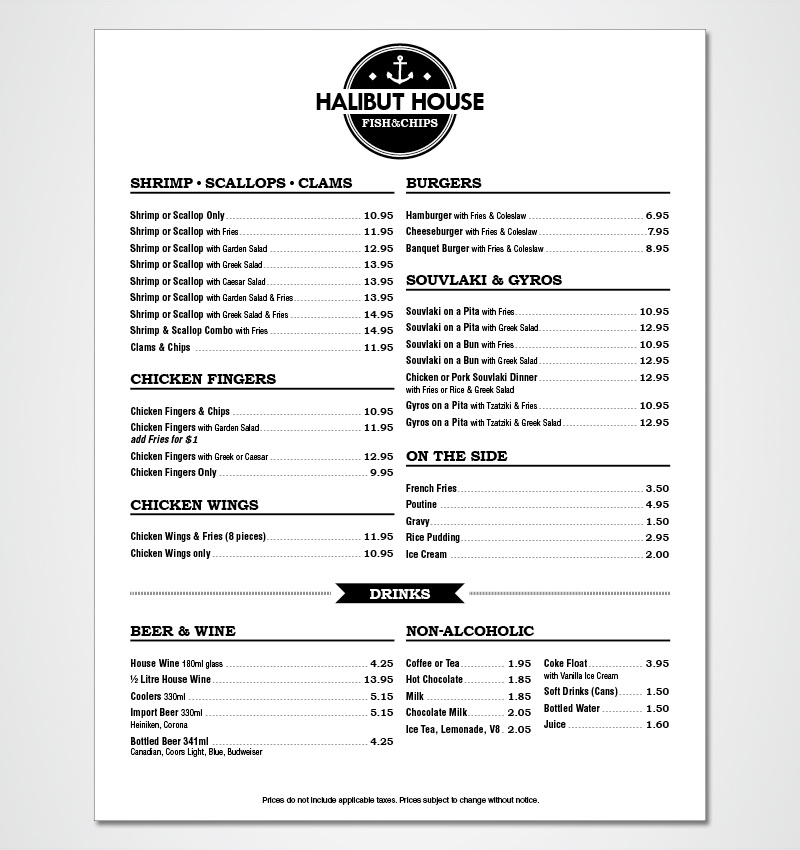 Halibut house menu sale