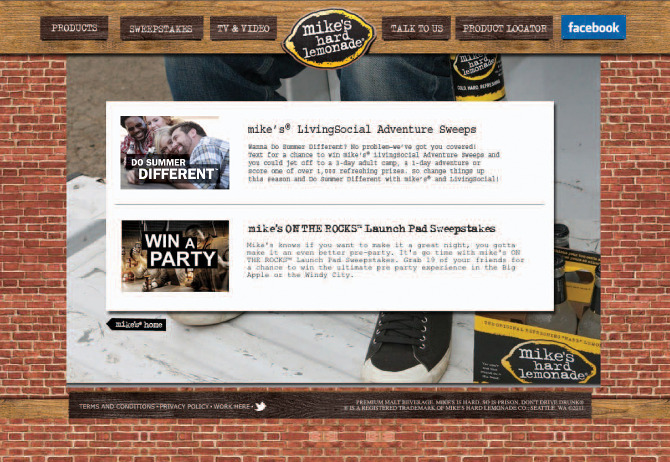 Mike's Hard Lemonade Sweepstakes Homepage