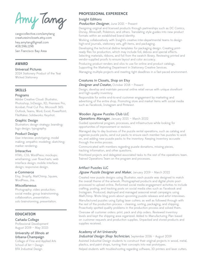 About + Resume - Amy Tang
