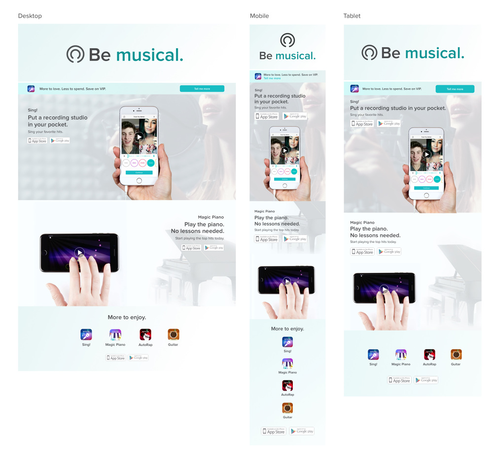 Homepage Design and Brand Collateral for Smule Inc Madeleine James Design