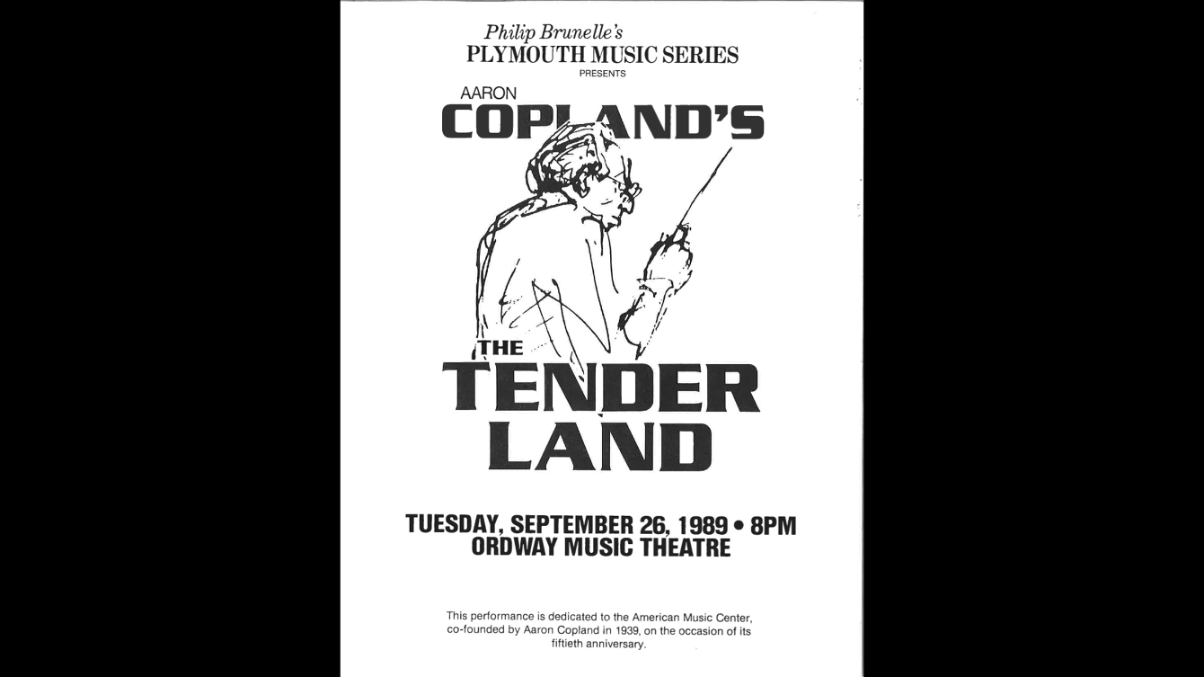 Lot - COPLAND, AARON. Two items: Concert poster Signed * Photograph dated  and Signed, in white pencil., image size:1340x753