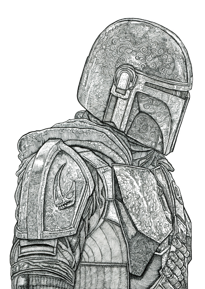 The Mandalorian Ink Portrait - Sam Marsh Illustration & Design
