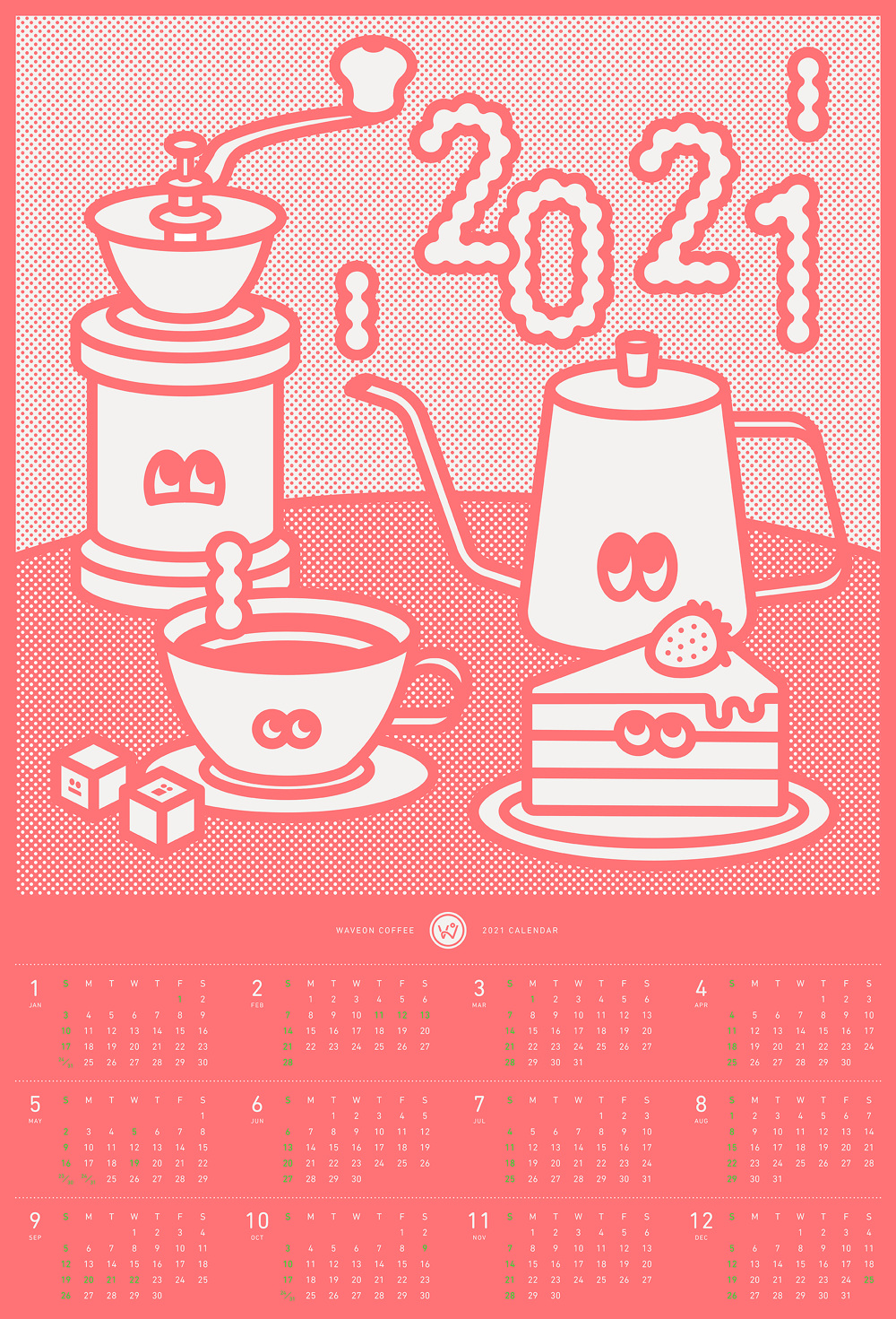Waveon Coffee 2021 Poster Calendar mothfly studio