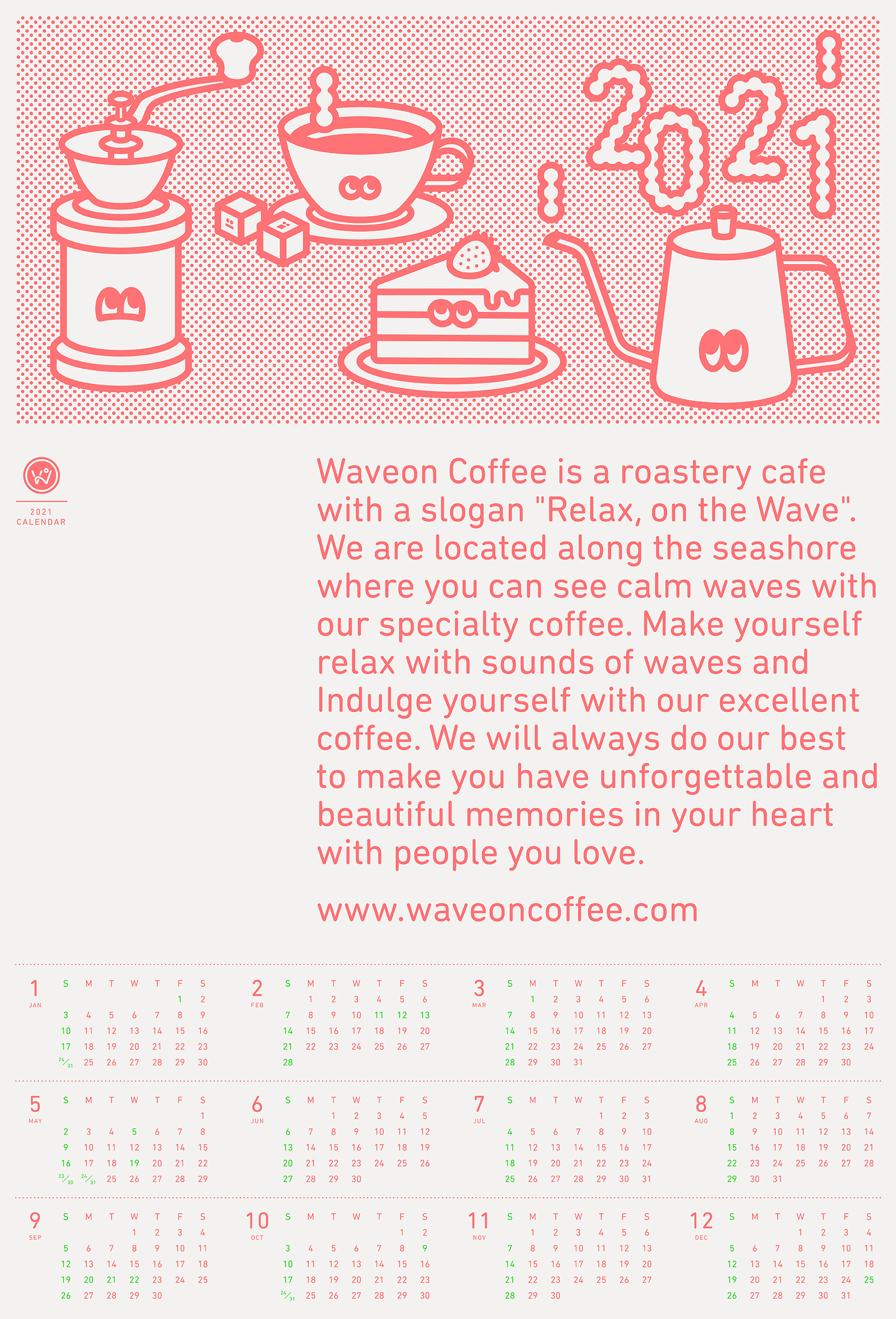 Waveon Coffee 2021 Poster Calendar mothfly studio