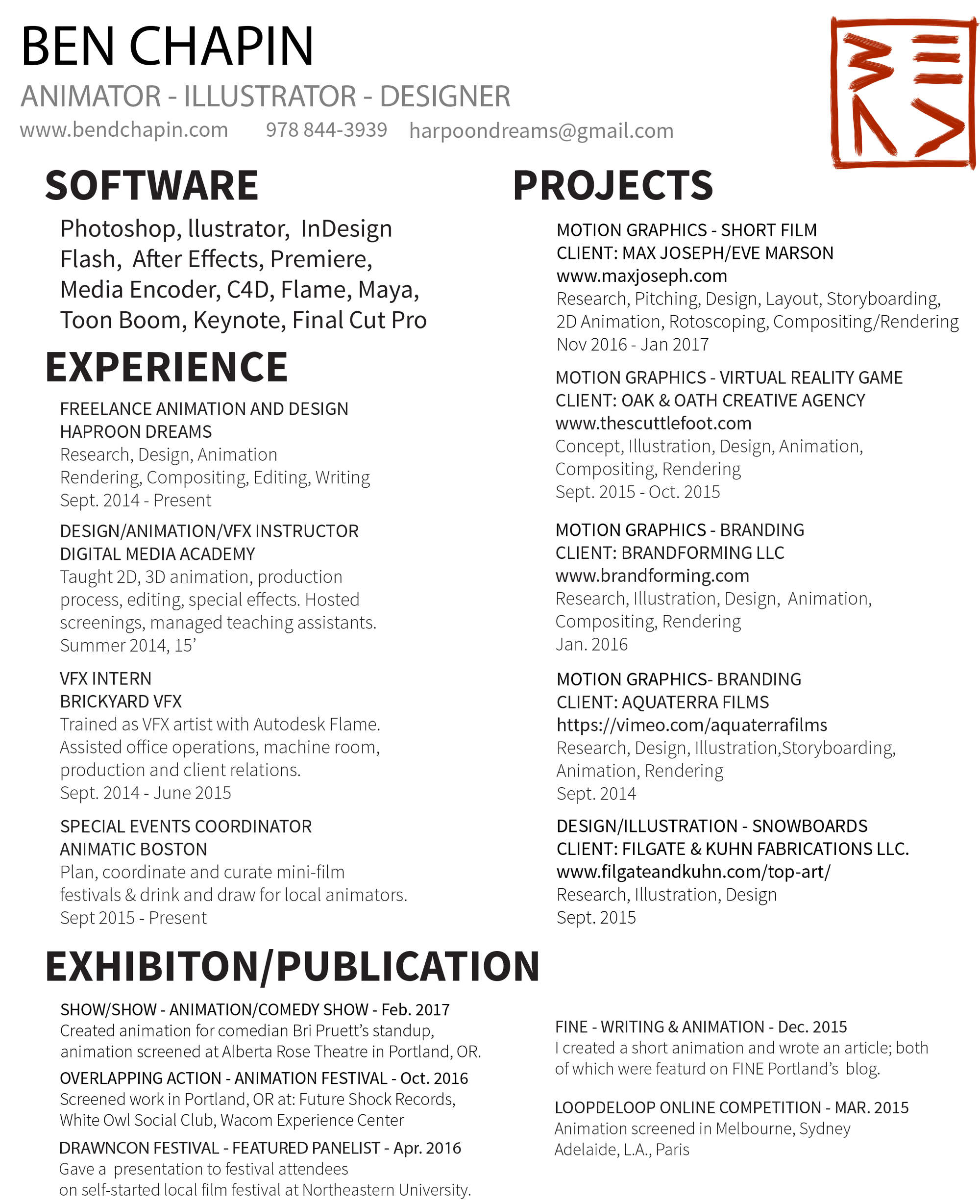 resume ben chapin visual art