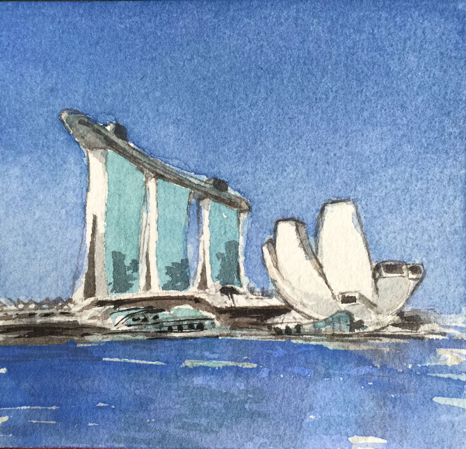 Marina Bay Sands Watercoloring - Isaac Liang