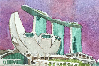 Marina Bay Sands Watercoloring - Isaac Liang