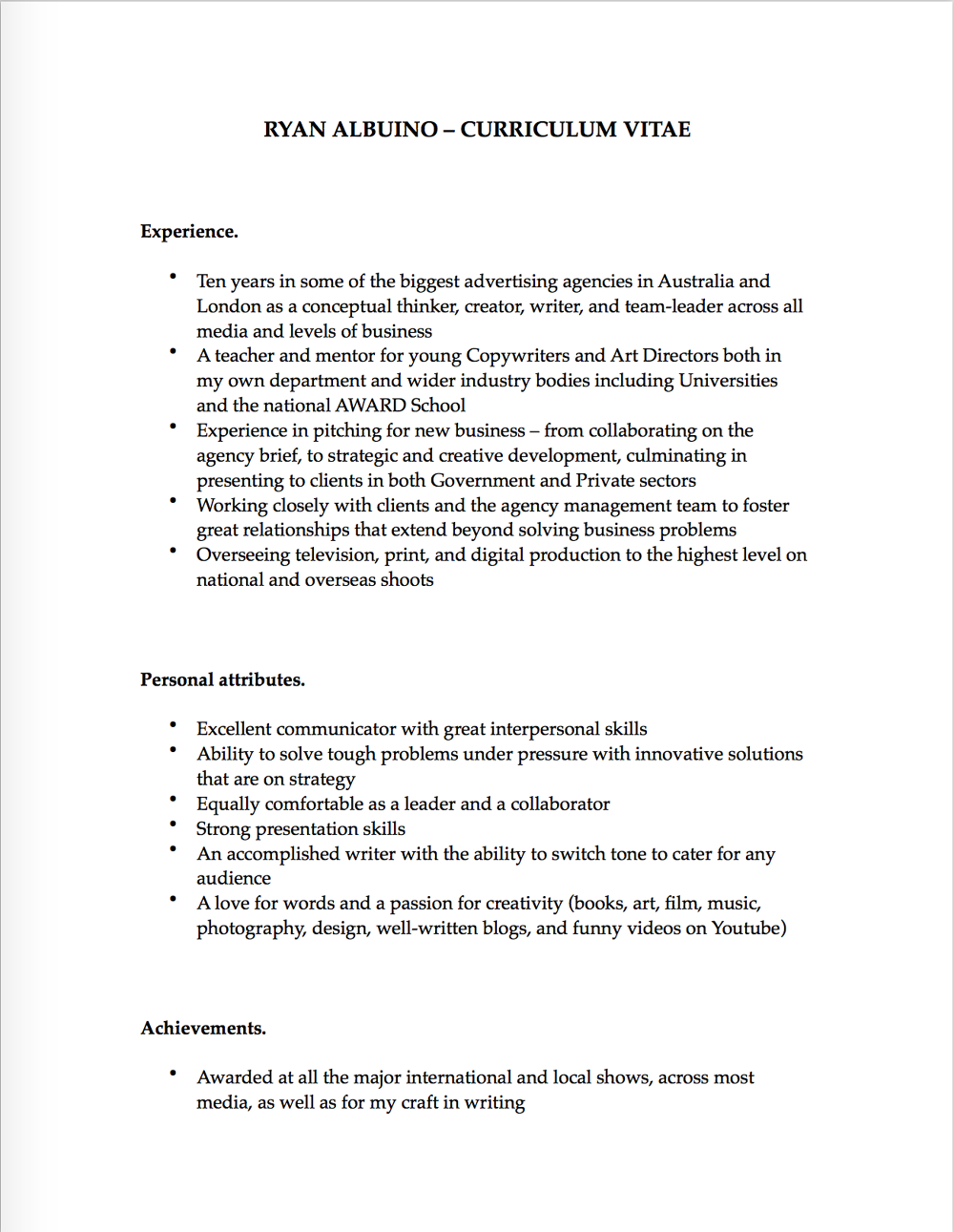 Cv awards and honors image