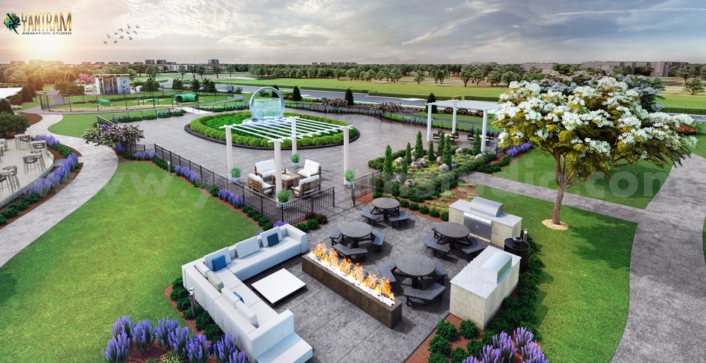 Trendy Community Park landscaping Design Exterior Rendering Services by