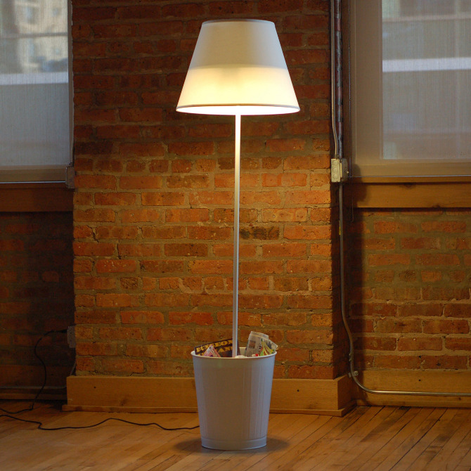 Trashlight Craighton Berman Studio Materials Metal Trash Can Lamp Shade Electrical Components Exhibitions Uncomfortable Conversations An Exhibition Of Conceptual Objects During Icff Nyc