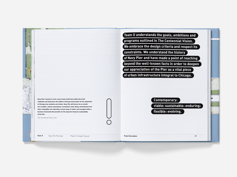 navy pier team x presentation book audra hubbell design
