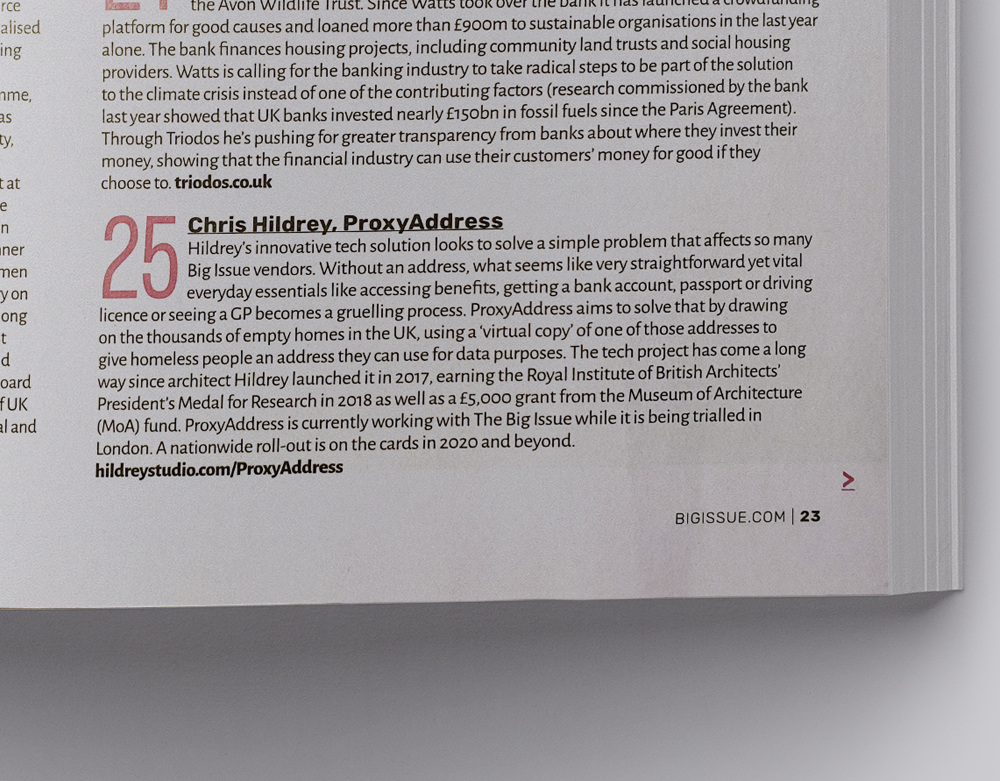 The Big Issue Changemakers 2020 Hildrey Studio