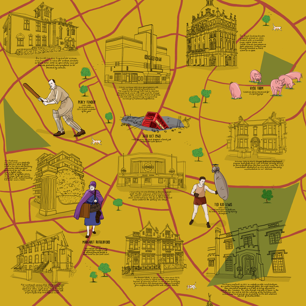 Balham map repeat pattern - Claire Rollet illustrator