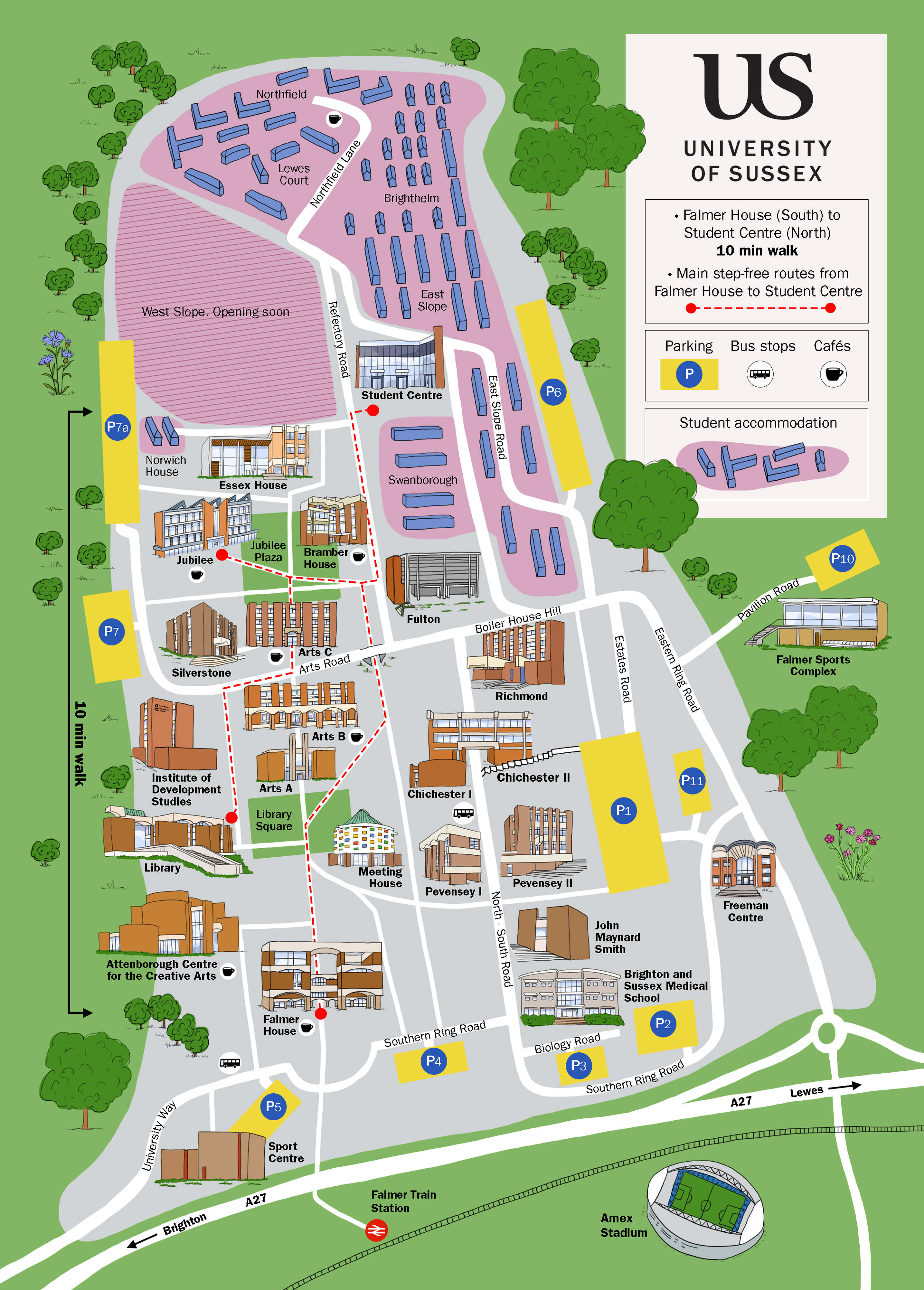 University of Sussex, campus map - Claire Rollet illustrator