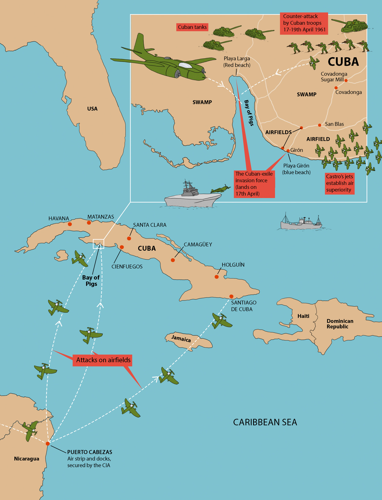 1960s in Maps - Bay of the Pigs - Claire Rollet illustrator