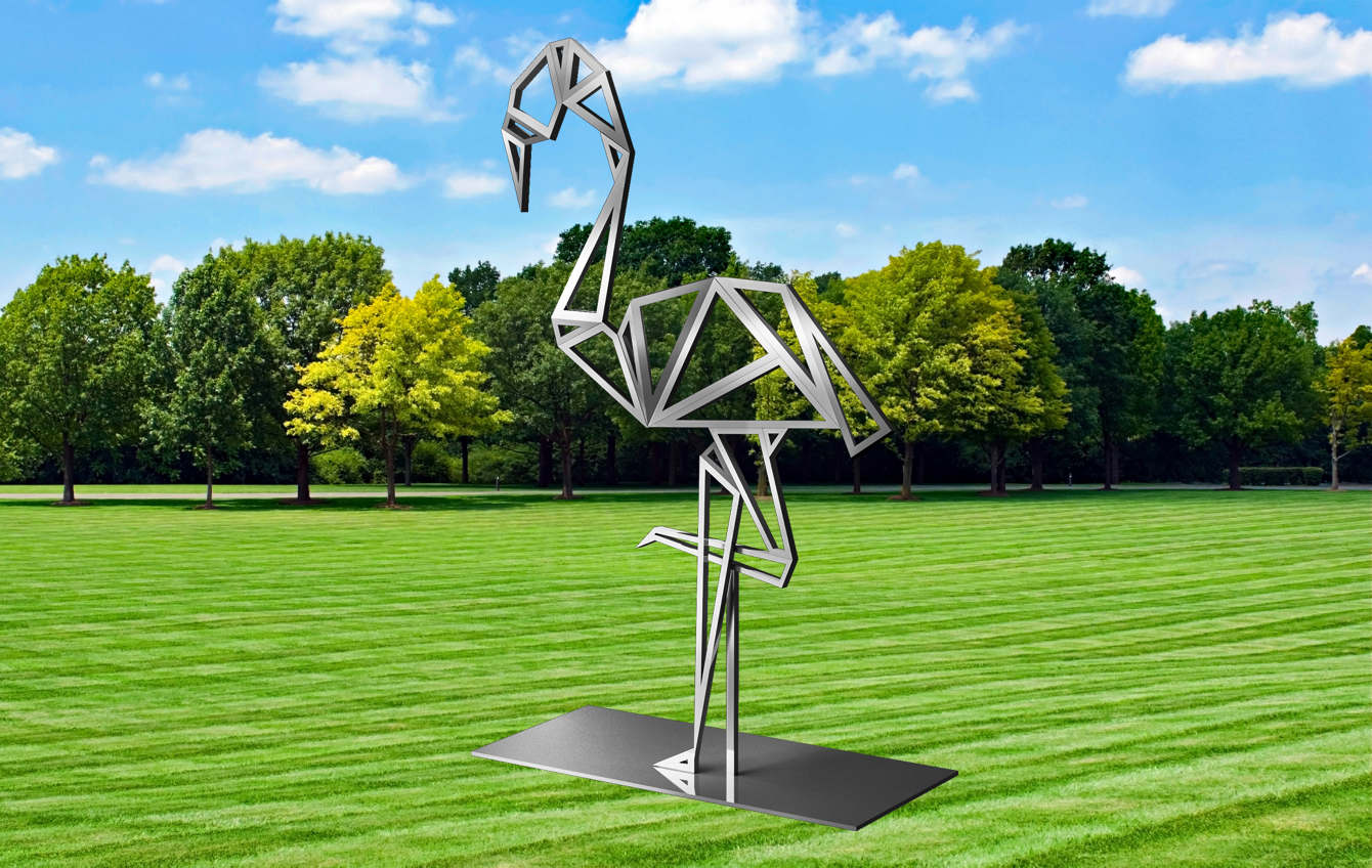 garden sculpture// garden design, bird sculpture// garden art Flamingo