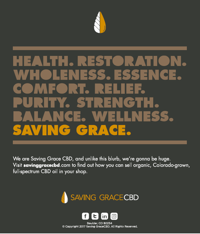 Saving Grace CBD mailing campaign Jeremy Gendelman Copywriter