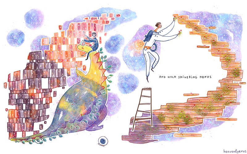 spread from my book BRIGHTER featuring a sweet dinosaur