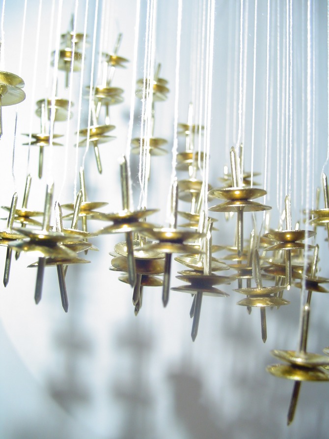 sculpture of water ripple, using pins and thread Bertie Pleass