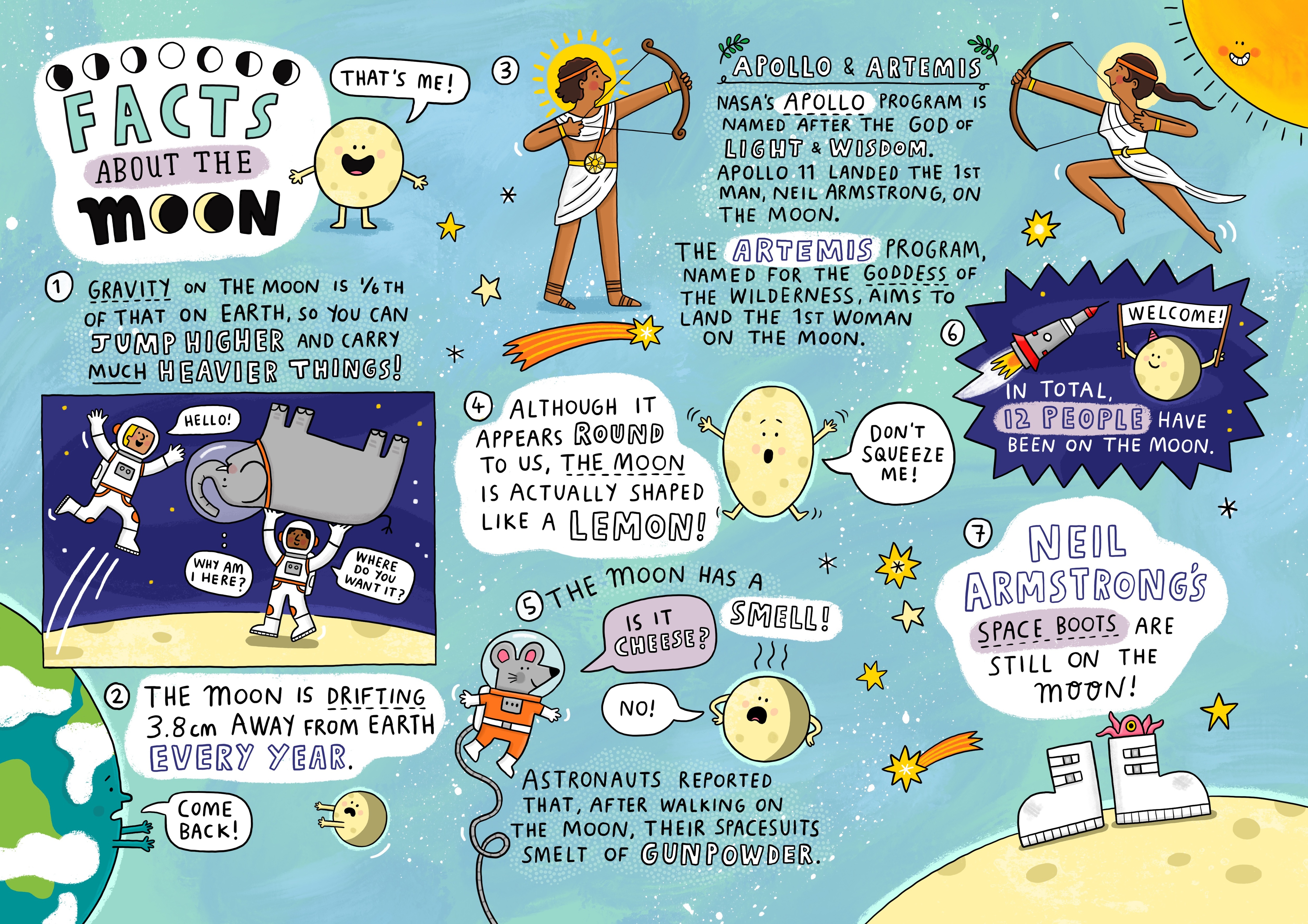 Moon Racts Facts About the Moon - Sophie Foster Illustration