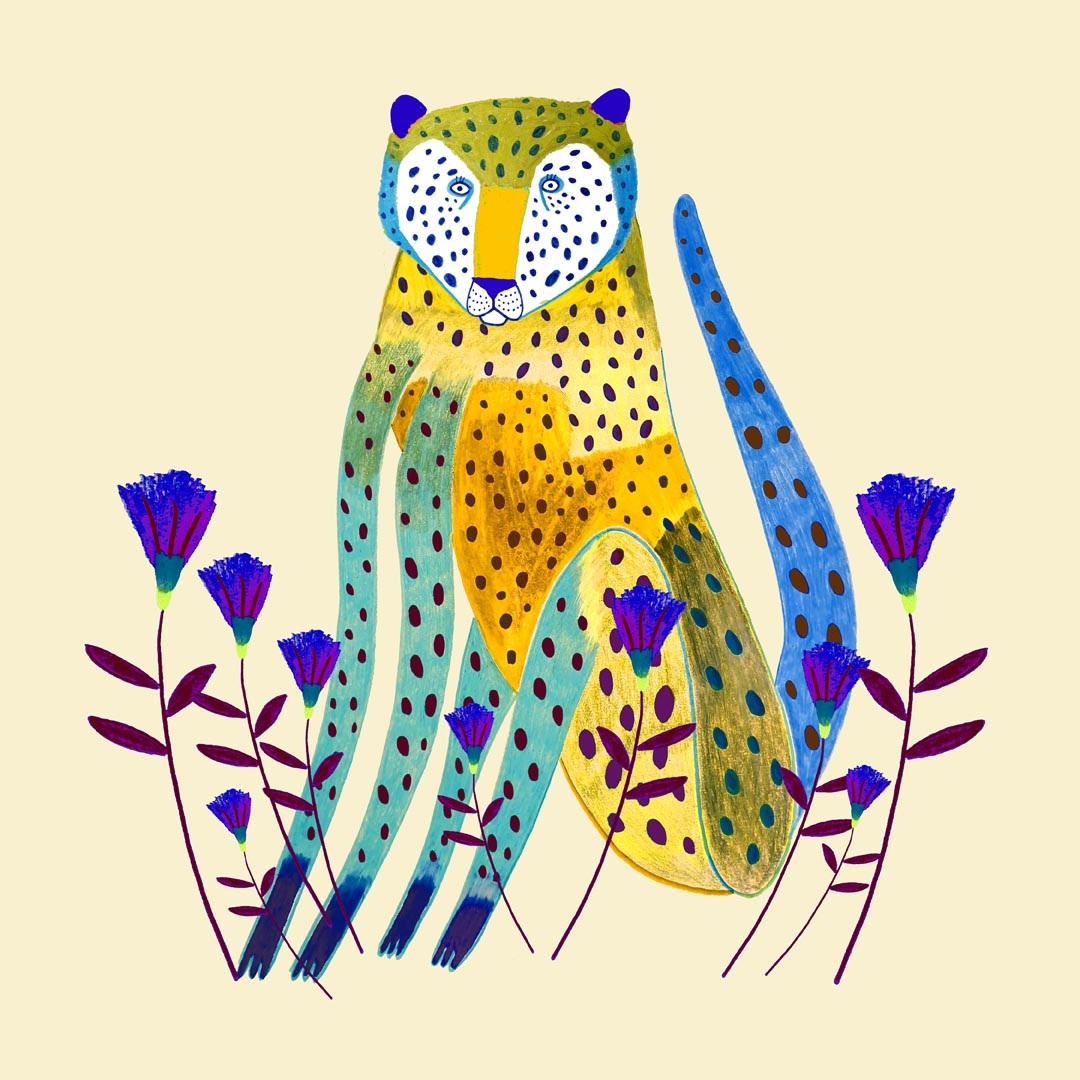 leopard illustration art print, leopard art, animal art prints for