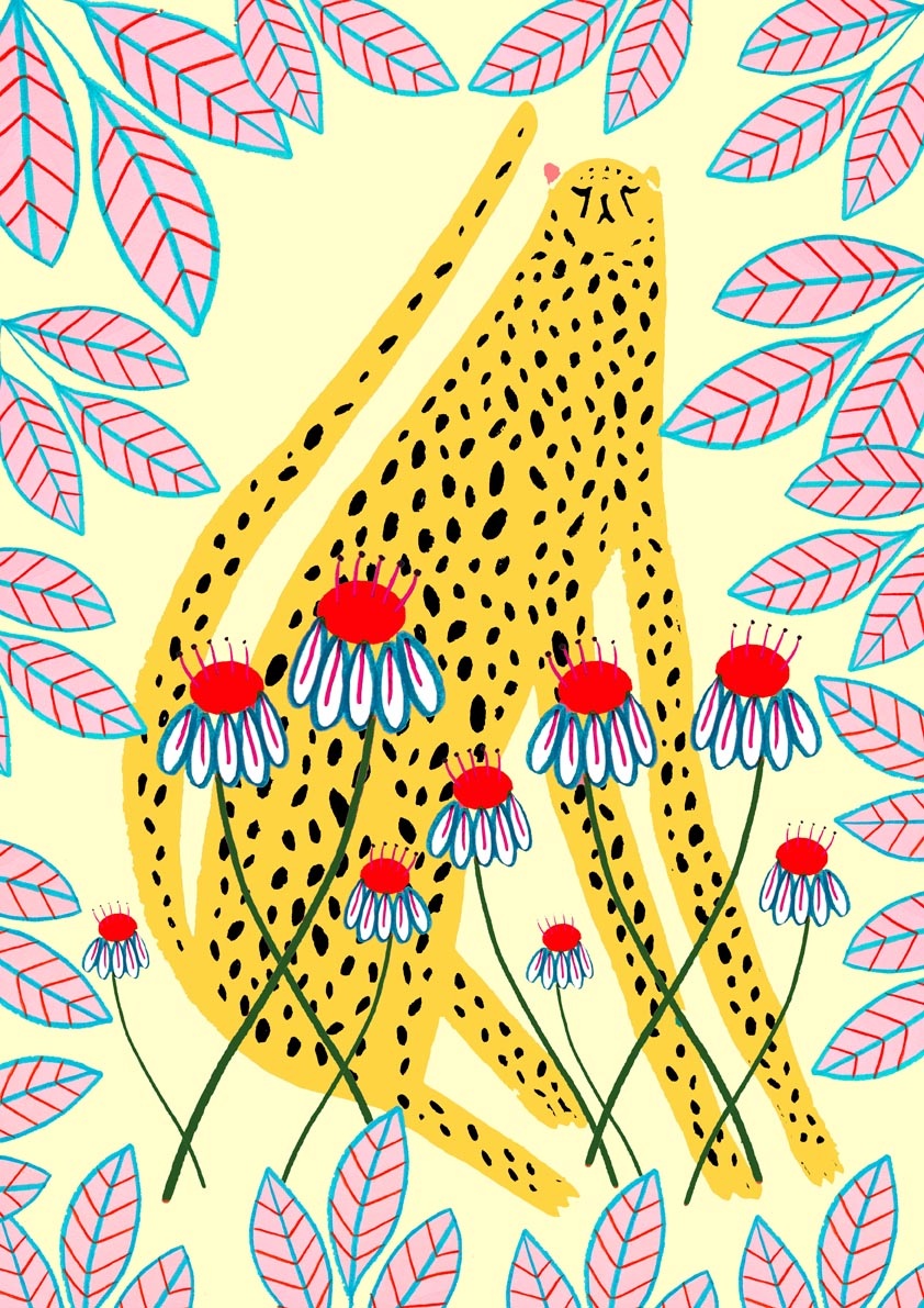 cheetah illustration, cheetah art, illustration print, animal art print