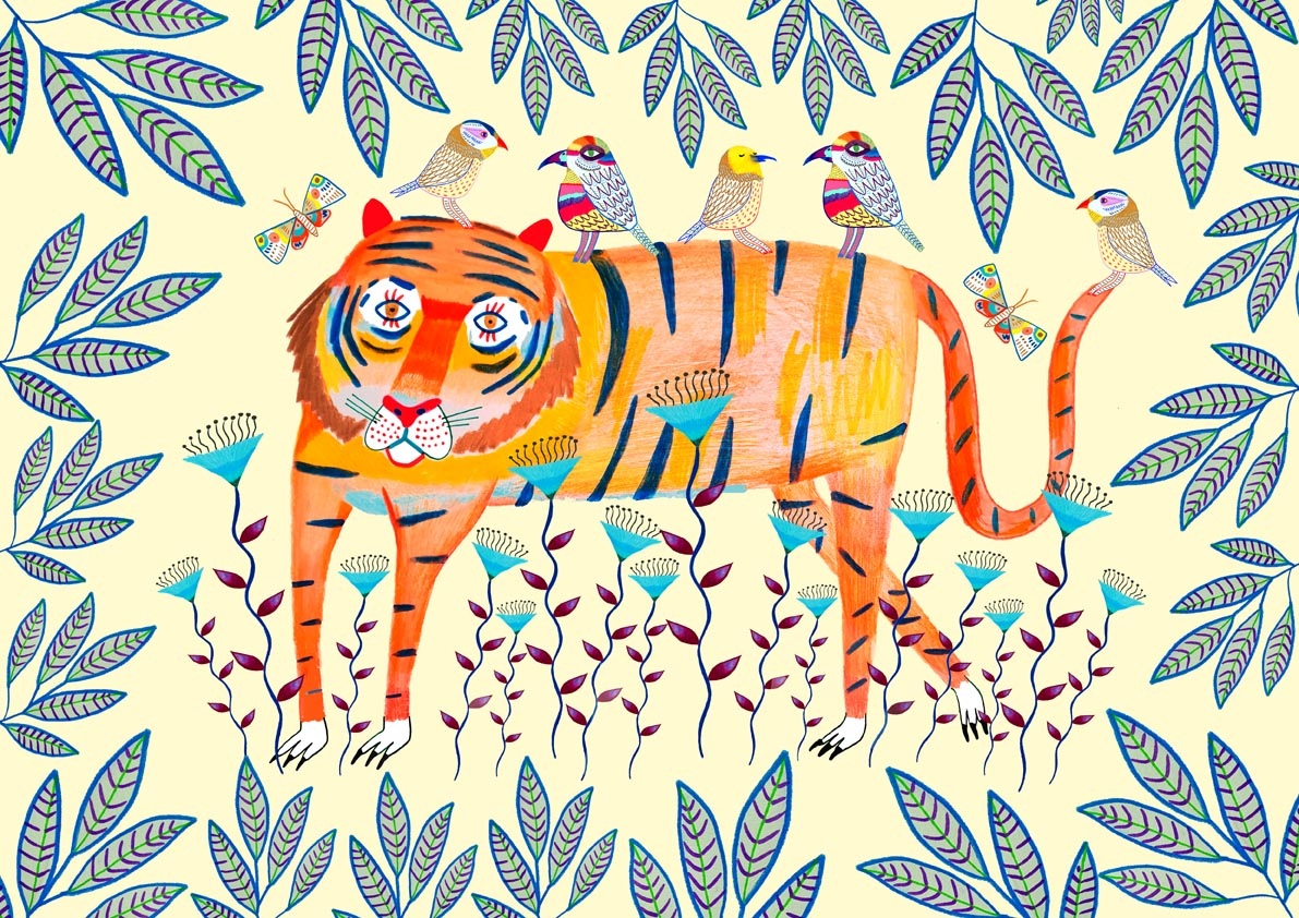tiger illustration, tiger art print, tiger decor, art for kids