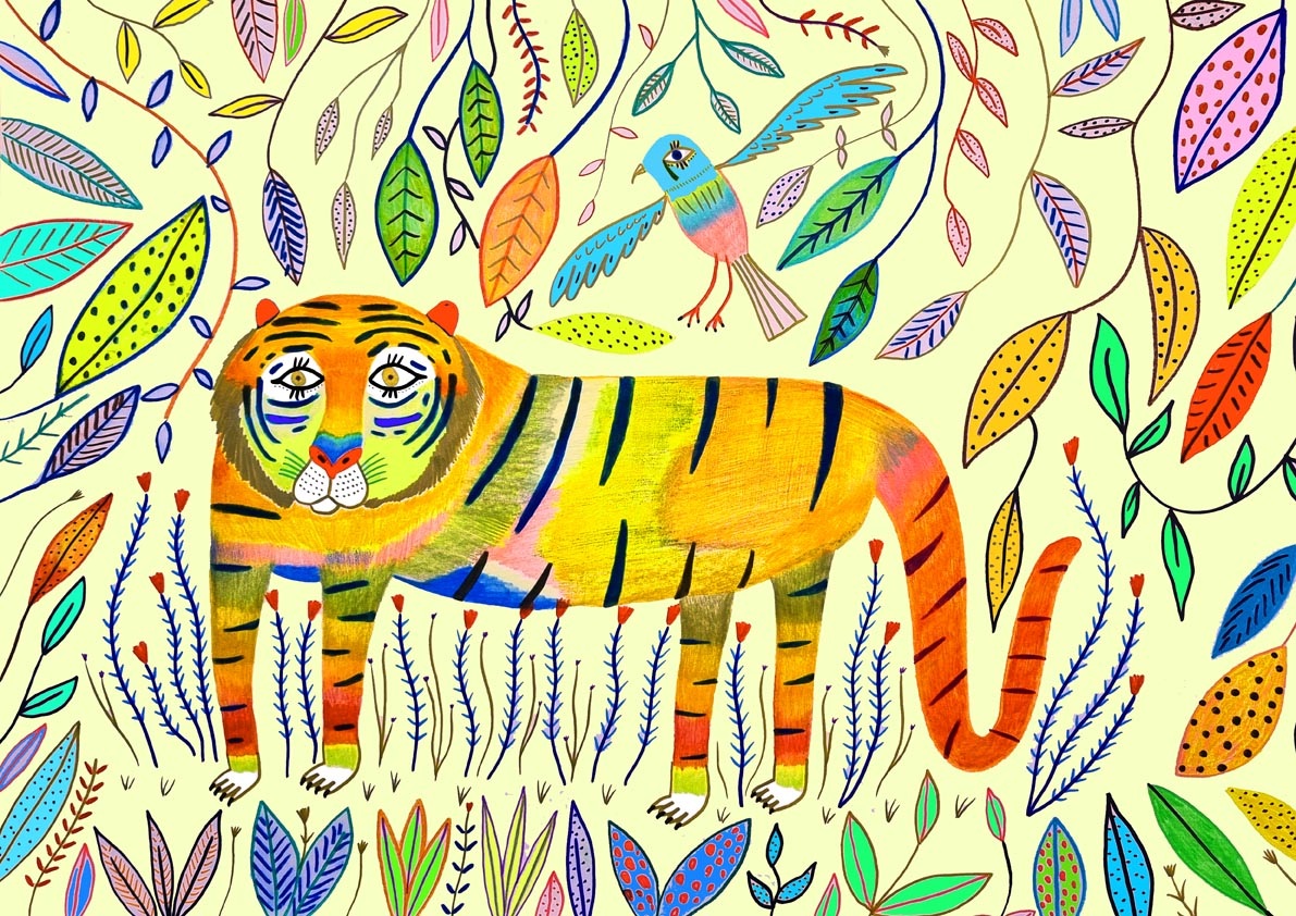 illustration for kids, art for children, tiger illustration, jungle art ...