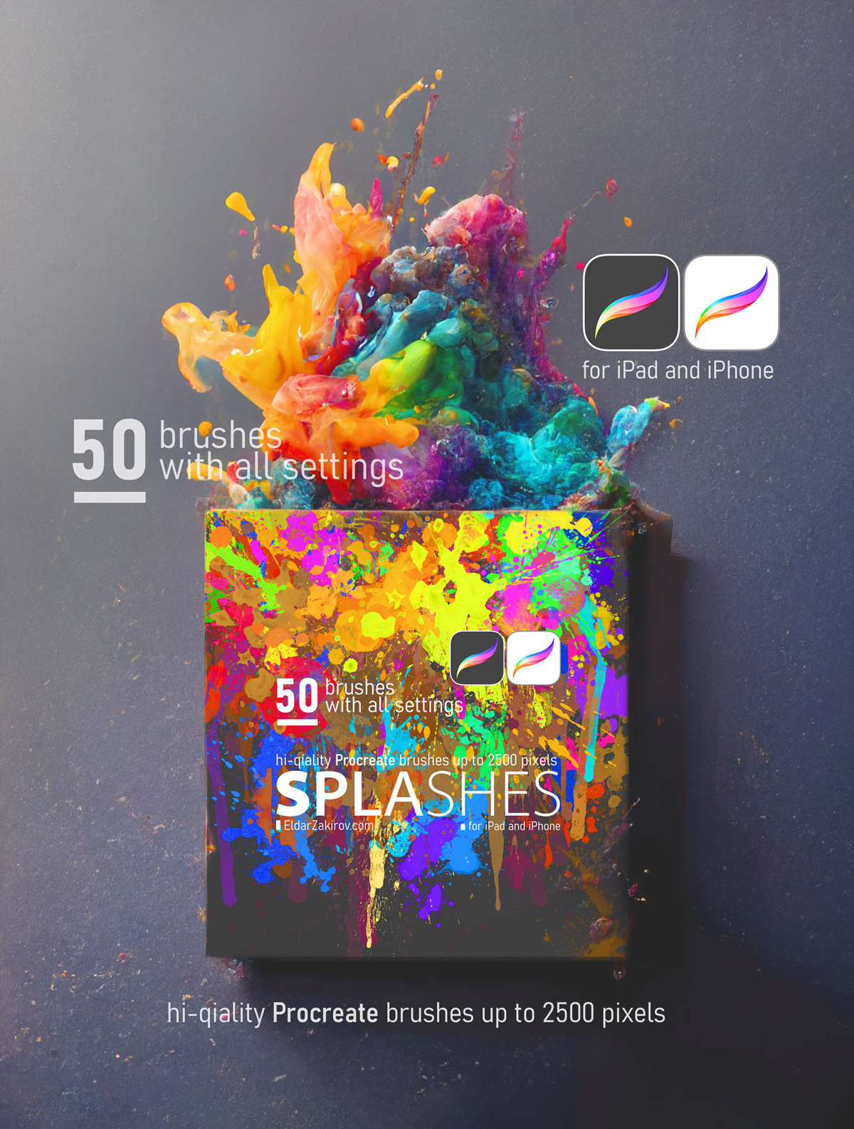 High Resolution SPLASHES Brush set for Procreate The Art of Eldar Zakirov