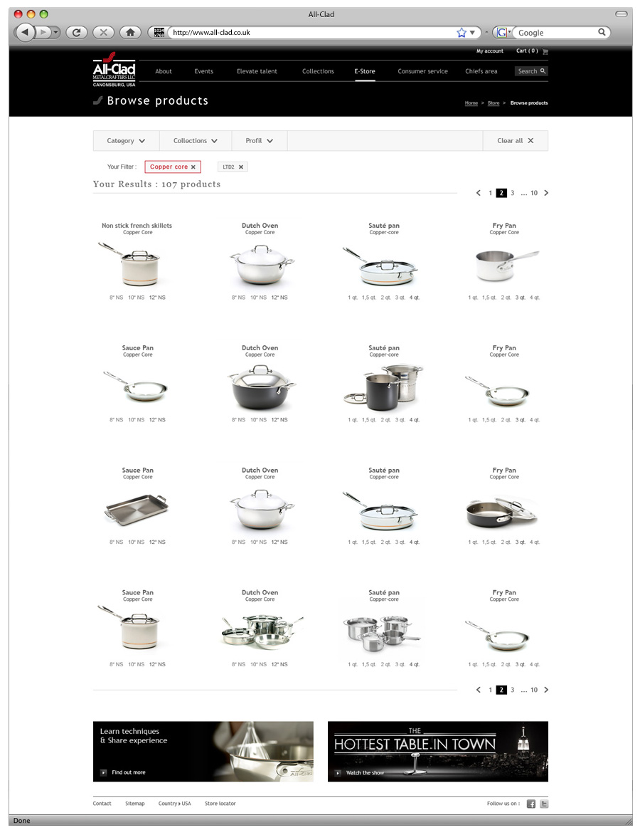 AllClad/SEB international website Portfolio Sebastien Brett