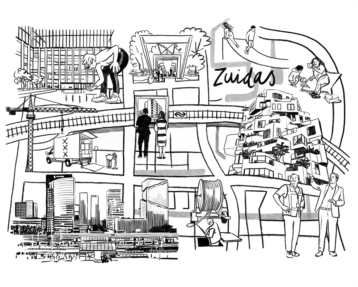 AMSTERDAM ZUIDAS Illustrated map Zuidas Monique Wijbrands