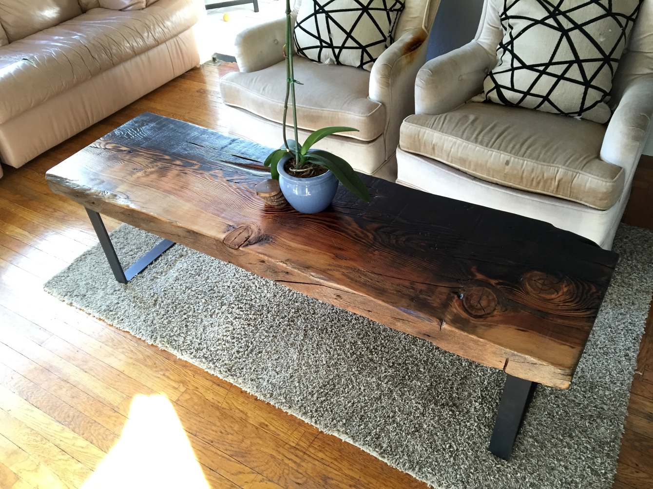 Torched Old Growth Douglas Fir Bench Coffee Table Ambrose